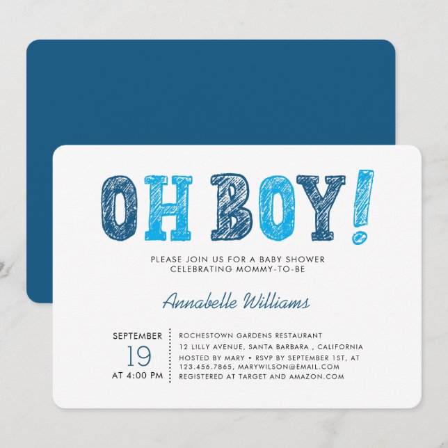 Oh Boy | Modern Boy Baby Shower Invitation (Front/Back)