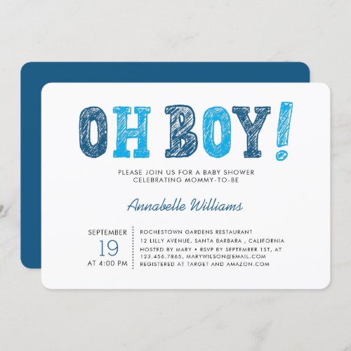 Oh Boy  Modern Boy Baby Shower Invitation