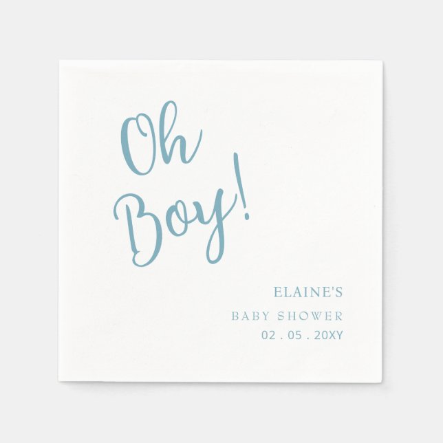 Oh Boy Modern Cute Blue Boy Baby Shower Napkins (Front)