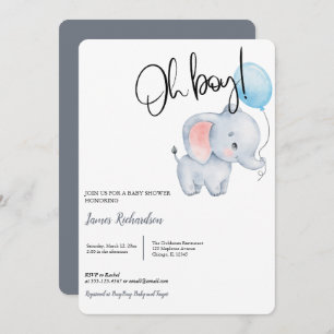 Oh boy modern eucalyptus blue balloons baby shower invitation