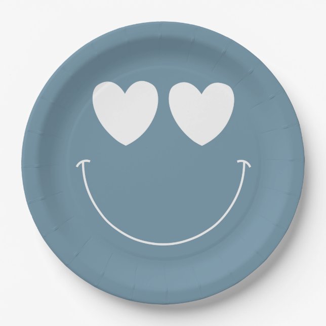 Oh Boy! Modern Groovy Happy Face Baby Shower Paper Plates (Front)