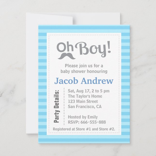 Oh Boy, Modern, Minimalist, Baby Shower Invitation (Front)