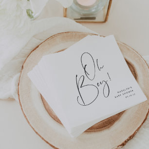 "Oh Boy" Modern Minimalist Script Baby Shower Napkins