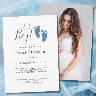  Oh Boy Modern Photo Blue Baby Shower Invitation