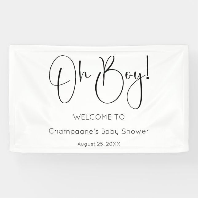 Oh Boy Modern Script Baby Shower Banner (Horizontal)