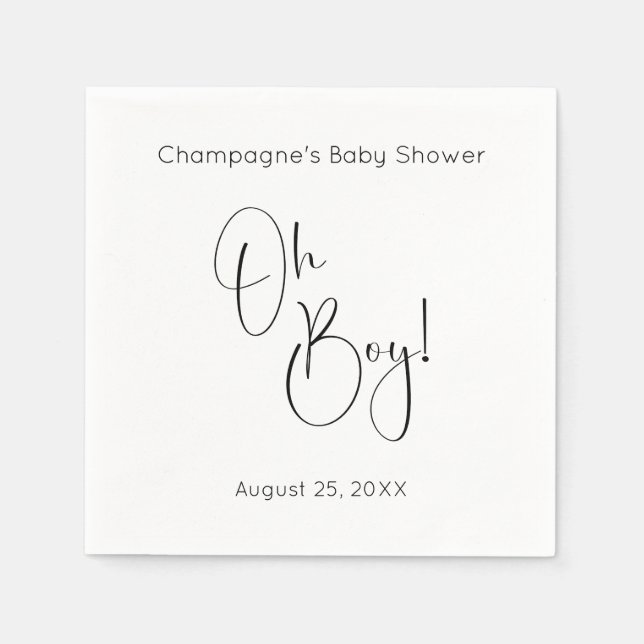 Oh Boy Modern Script Baby Shower Napkins (Front)