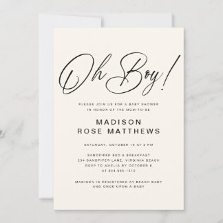Oh Boy Modern Script Dusty Blue Baby Shower Invit Invitation