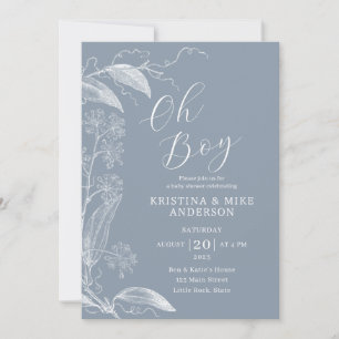 Oh Boy Modern Simple Dusty Blue Boy Baby Shower  Invitation
