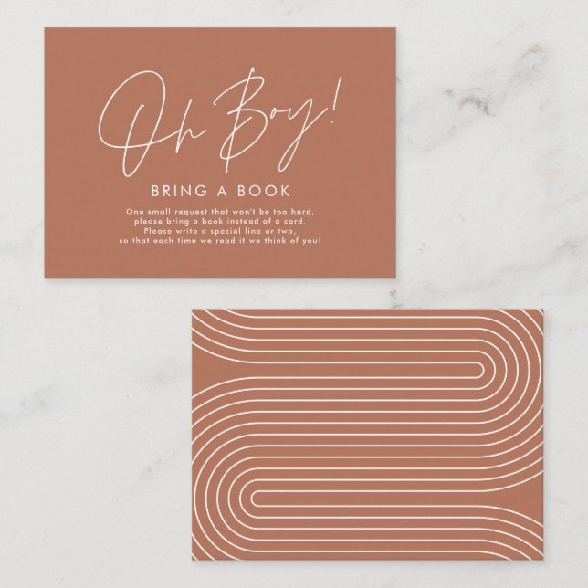 oh boy modern terracotta baby shower bring a book  note card (Front/Back)