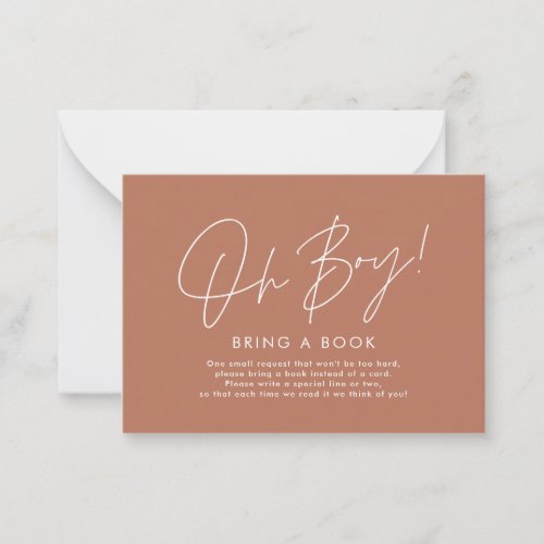 oh boy modern terracotta baby shower bring a book  note card