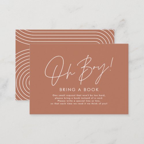 oh boy modern terracotta baby shower bring a book  note card