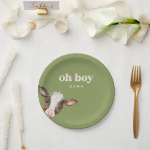 Oh Boy Moss Green Baby Shower Paper Plates