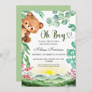 Oh Boy Mountain Bear Baby Boy Shower Invitation