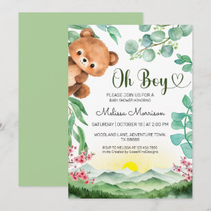 Oh Boy Mountain Bear Baby Boy Shower Invitation