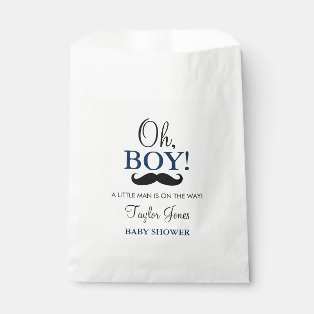 Oh Boy Mustache Baby Shower Favor Bags (Front)