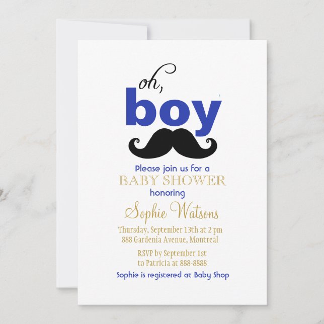 Oh Boy Mustache Baby Shower Invitation (Front)