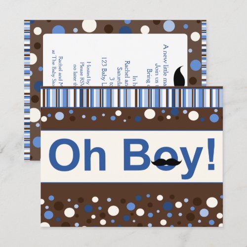 Oh Boy Mustache Baby Shower Invitation