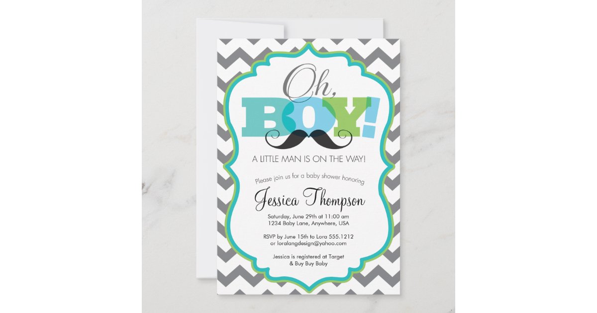 Oh Boy Mustache Baby Shower Invitation | Zazzle.com
