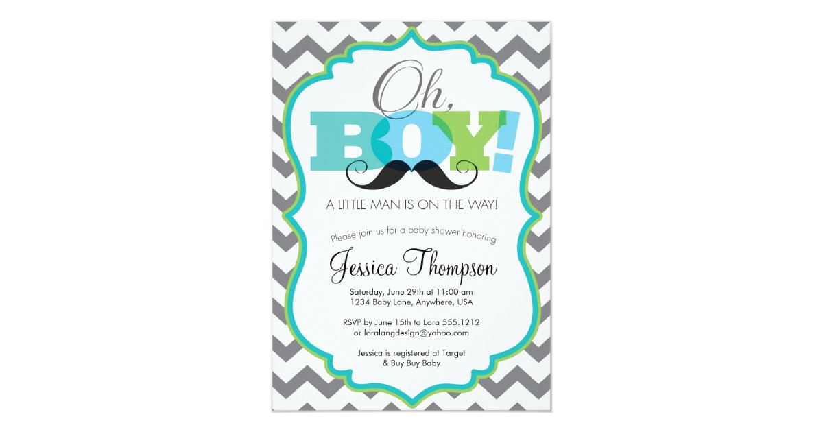 Oh Boy Mustache Baby Shower Invitation Zazzle Com