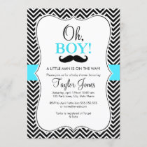 Oh Boy Mustache Baby Shower Invitation / Blue