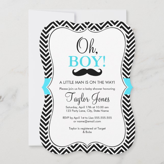 Oh Boy Mustache Baby Shower Invite / Blue (Front)