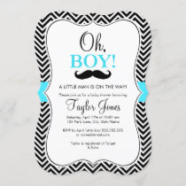 Oh Boy Mustache Baby Shower Invite / Blue