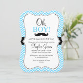 Oh Boy Mustache Baby Shower Invite / Blue & Black (Standing Front)