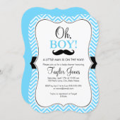 Oh Boy Mustache Baby Shower Invite / Blue & Black (Front/Back)