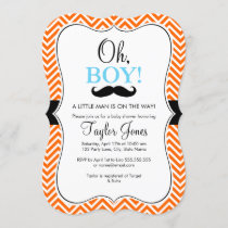 Oh Boy Mustache Baby Shower Invite / Blue & Orange