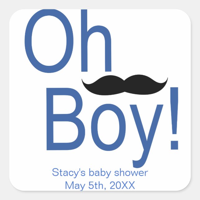 Oh Boy Mustache Baby Shower Sticker (Front)