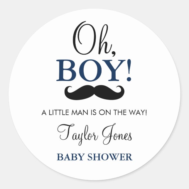 Oh Boy Mustache Baby Shower Stickers (Front)