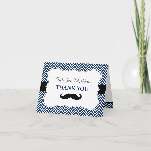 Oh Boy Mustache Baby Shower Thank You Card (Front)