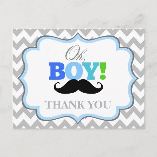Oh Boy Mustache Baby Shower Thank You Postcard