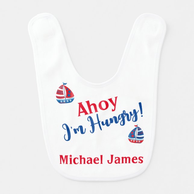 Oh Boy Nautical Baby Boy Im hungry bib (Front)