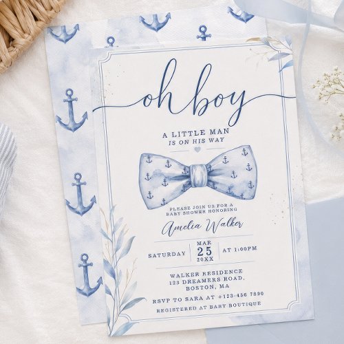 Oh Boy Nautical Bowtie Baby Shower Invitation