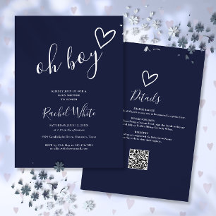 Oh Boy Navy Blue All In One Baby Shower Invitation