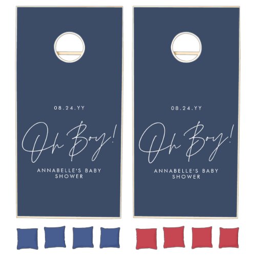 oh boy navy blue baby shower  cornhole set