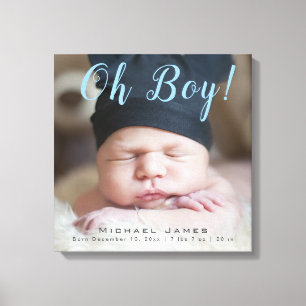 Oh Boy! New Baby Photo Keepsake Birth Stats Canvas Print