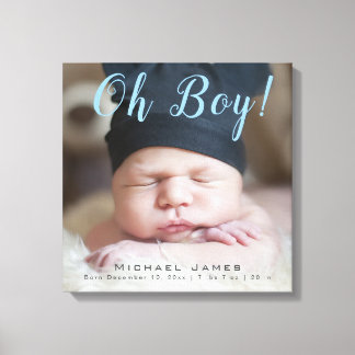 Oh Boy! New Baby Photo Keepsake Birth Stats Canvas Print