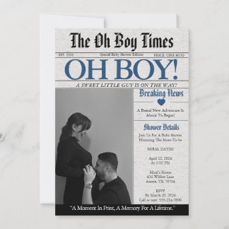 Oh Boy Newspaper Baby Shower Invitation