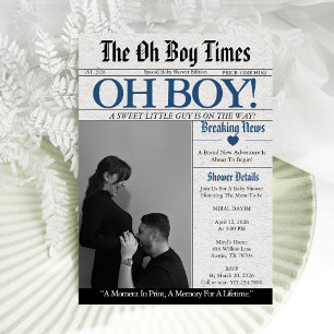 Oh Boy Newspaper Baby Shower Invitation