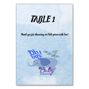 Oh Boy! Oh Baby! Blue Baby Shower 2-tone Blue Back Table Number