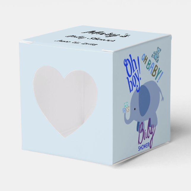Oh Boy! Oh Baby! Blue Elephant Baby Shower Favor Boxes (Front Side)
