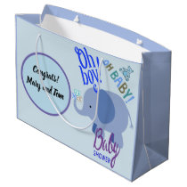 Elephant Mommy & Baby Shower Blue Grey White Boy Wrapping Paper