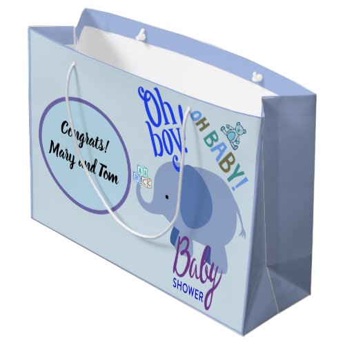 Oh Boy Oh Baby Blue Elephant Baby Shower Large Gift Bag