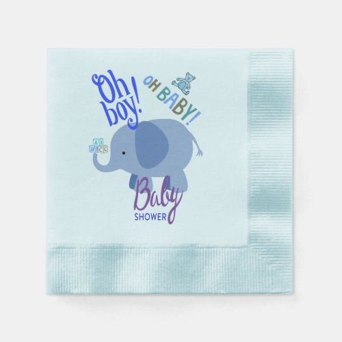 Oh Boy Oh Baby Blue Elephant Baby Shower Napkins