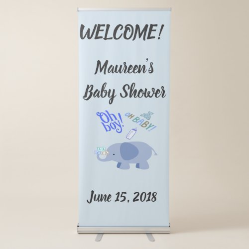 Oh Boy Oh Baby Blue Elephant Baby Shower Retractable Banner