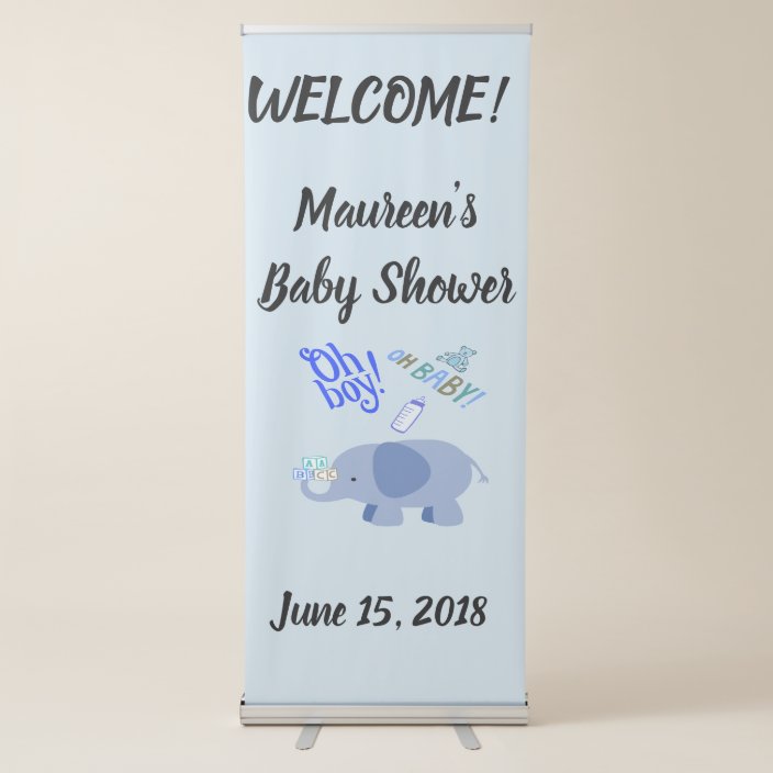 Oh Boy Oh Baby Blue Elephant Baby Shower Retractable Banner Zazzle Com