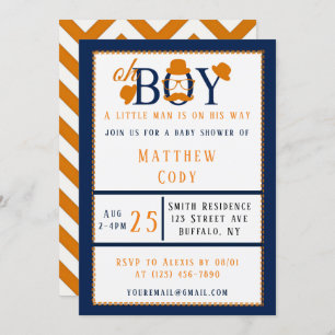 Oh Boy Orange and Blue Baby Shower Invitation