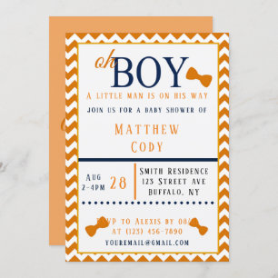 Oh Boy Orange and Blue Baby Shower Invitation